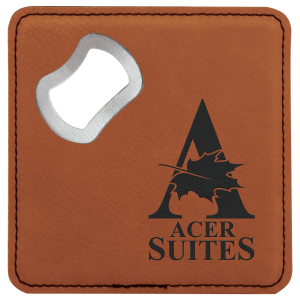 4″ x 4″ Square Rawhide Laserable Leatherette Bottle Opener Coaster