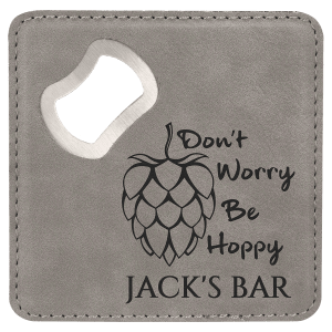 4″ x 4″ Square Gray Laserable Leatherette Bottle Opener Coaster