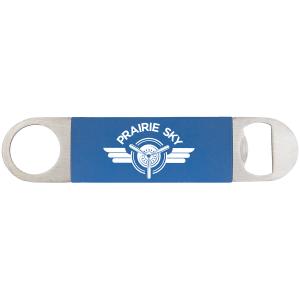 1 1/2″ x 7″ Blue/White Bottle Opener with Silicone Grip
