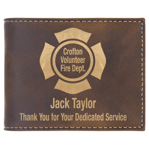 Rustic/Gold Laserable Leatherette Bi-Fold Wallet w/Flip  ID Display