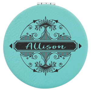 2 1/2″ Teal Laserable Leatherette Compact Mirror