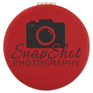2 1/2″ Red Laserable Leatherette Compact Mirror