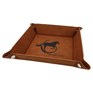 6″ x 6″ Rawhide Laserable Leatherette Snap Up Tray with Silver Snaps