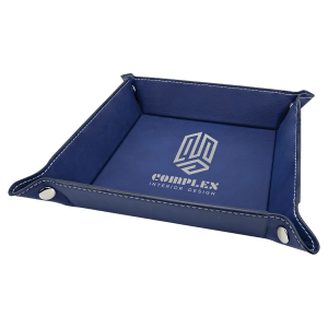 6″ x 6″ Blue/Silver Laserable Leatherette Snap Up Tray with Silver Snaps