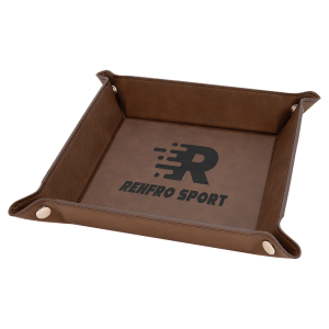 6″ x 6″ Dark Brown Laserable Leatherette Snap Up Tray with Silver Snaps