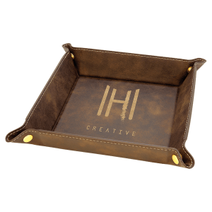 6″ x 6″ Rustic/Gold Laserable Leatherette Snap Up Tray with Gold Snaps