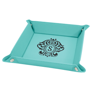 6″ x 6″ Teal Laserable Leatherette Snap Up Tray with Silver Snaps