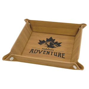 6″ x 6″ Bamboo Laserable Leatherette Snap Up Tray with Silver Snaps