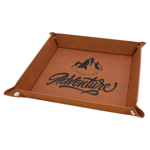 9″ x 9″ Rawhide Laserable Leatherette Snap Up Tray with Silver Snaps