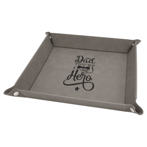 9″ x 9″ Gray Laserable Leatherette Snap Up Tray with Silver Snaps