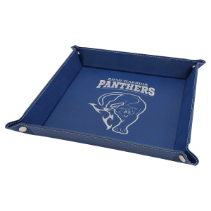 9″ x 9″ Blue/Silver Laserable Leatherette Snap Up Tray with Silver Snaps