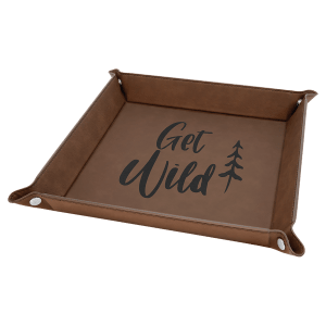 9″ x 9″ Dark Brown Laserable Leatherette Snap Up Tray with Silver Snaps