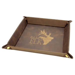 9″ x 9″ Rustic/Gold Laserable Leatherette Snap Up Tray with Gold Snaps