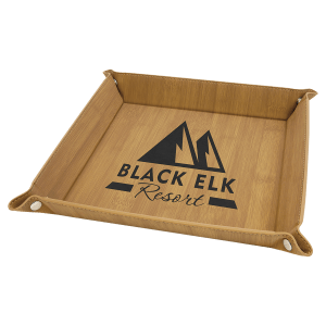 9″ x 9″ Bamboo Laserable Leatherette Snap Up Tray with Silver Snaps