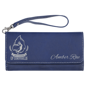 7 1/2″ x 4″ Blue/Silver Laserable Leatherette Wallet with Strap