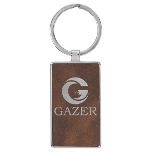 2 3/4″ x 1 1/4″ Laserable Leatherette/Metal Rustic/Silver Rectangle Keychain