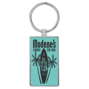 2 3/4″ x 1 1/4″ Laserable Leatherette/Metal Teal Rectangle Keychain
