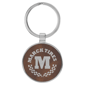 1 1/2″ Laserable Leatherette/Metal Rustic/Silver Round Keychain