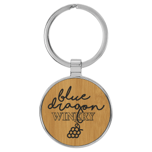 1 1/2″ Laserable Leatherette/Metal Bamboo Round Keychain