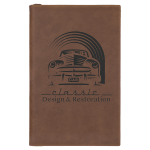 5 1/4″ x 8 1/4″ Dark Brown Laserable Leatherette Sketch Book with Unlined Notepad