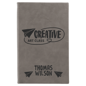 5 1/4″ x 8 1/4″ Gray Laserable Leatherette Sketch Book with Unlined Notepad