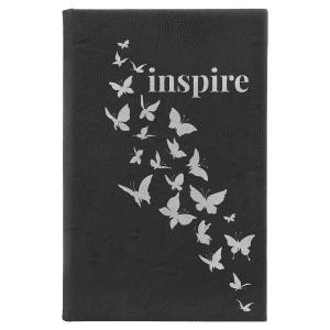 5 1/4″ x 8 1/4″ Black/Silver Laserable Leatherette Sketch Book with Unlined Notepad