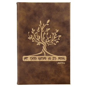 5 1/4″ x 8 1/4″ Rustic/Gold Laserable Leatherette Sketch Book with Unlined  Notepad