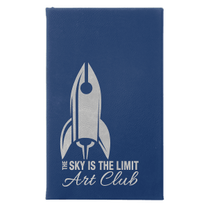 5 1/4″ x 8 1/4″ Blue/Silver Laserable Leatherette Sketch Book with Unlined  Notepad