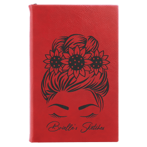 5 1/4″ x 8 1/4″ Red Laserable Leatherette Sketch Book with Unlined Notepad