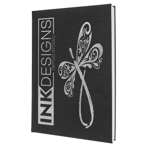 7″ x 9 3/4″ Black/Silver Laserable Leatherette Sketch Book with Unlined Notepad