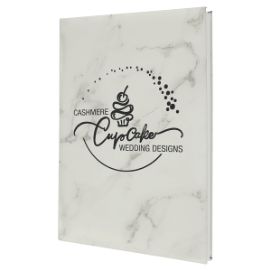 7″ x 9 3/4″ White Marble Laserable Leatherette Sketch Book with Unlined Notepad