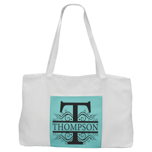 19″ x 12″ White Bag with 5″ Teal Laserable Leatherette Gusset