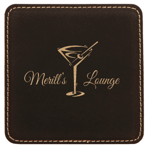 4″ x 4″ Square Black/Gold Laserable Leatherette Coaster