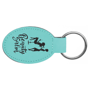 3″ x 1 3/4″ Teal Laserable Leatherette Oval Keychain