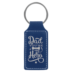 2 3/4″ x 1 1/4″ Blue/Silver Laserable Leatherette Rectangle Keychain