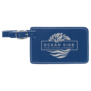 4 1/4″ x 2 3/4″ Blue/Silver Laserable Leatherette Luggage Tag