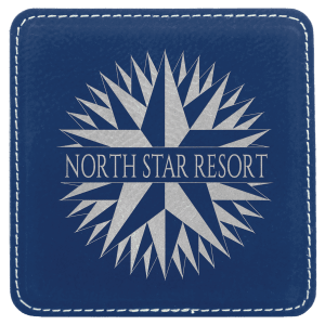 4″ x 4″ Square Blue/Silver Laserable Leatherette Coaster