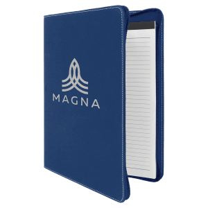 9 1/2″ x 12″  Blue/Silver w/ Zipper Laserable Leatherette Portfolio with Notepad