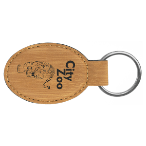3″ x 1 3/4″ Bamboo Laserable Leatherette Oval Keychain