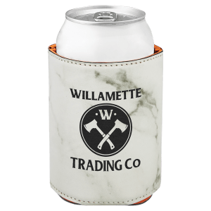 3 3/4″ White Marble Laserable Leatherette Beverage Holder