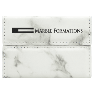 3 3/4″ x 2 3/4″ White Marble Laserable Leatherette Hard Business Card Holder