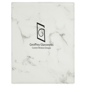 7″ x 9″ White Marble Laserable Leatherette Small Portfolio with Notepad