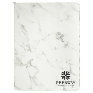 9 1/2″ x 12″ White Marble with Zipper Leatherette Portfolio with Notepad