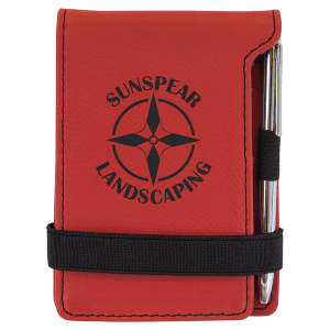 3 1/4″ x 4 3/4″ Red Laserable Leatherette Mini Notepad with Pen
