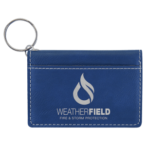 4 1/4″ x 3″ Blue/Silver Laserable Leatherette Keychain ID Holder