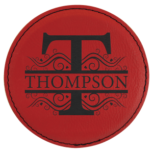 4″ Round Red Laserable Leatherette Coaster