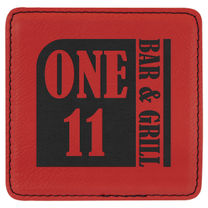 4″ x 4″ Square Red Laserable Leatherette Coaster