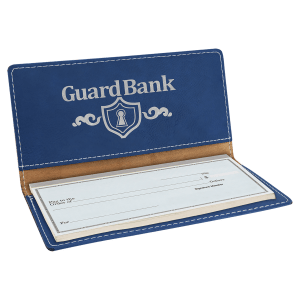 6 3/4″ x 3 1/2″ Blue/Silver Laserable Leatherette Checkbook Cover