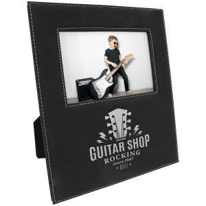 4″ x 6″ Black/Silver Leatherette Photo Frame with 4 1/4″ x 7 7/8″ Personalization Area