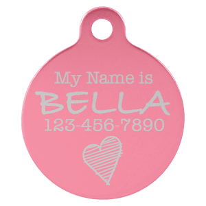 1″ Pink Laserable Anodized Aluminum Round Pet Tag with Tab